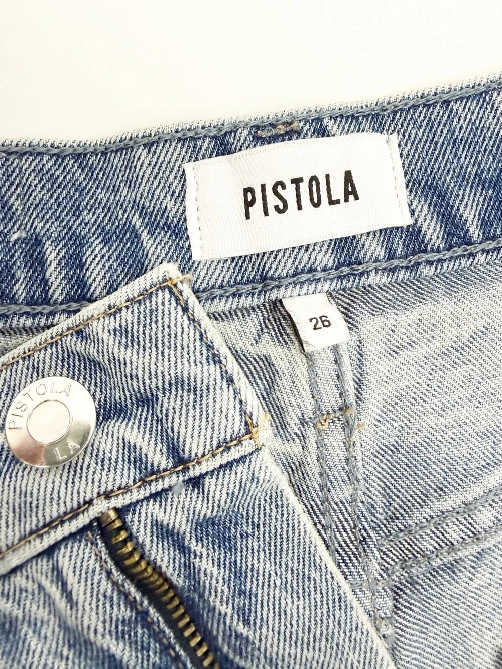 Pistola Kaylee High Rise Pinched Loose Straight Jean Short in Boulder Wash Blue